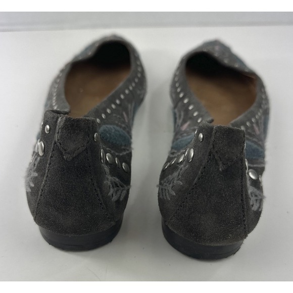 Frye Embroidered Studded Pointed Toe Slip On Ballet Flats Gray Suede 9M Size 9 - Picture 7 of 10